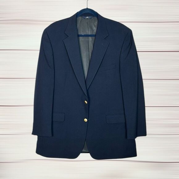 Brooks Brothers 346 Two-Buttons Wool Blazer Navy Blue with Gold Buttons 44R - Picture 2 of 14